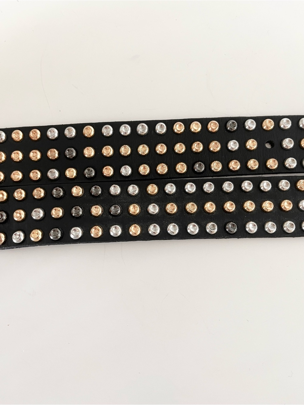 PRISTINE CAbi Studded Leather Belt Black & Sparkle Mixed Metal Studs XL - Picture 10 of 16